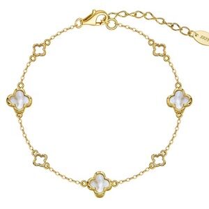.925 silver sterling with 14k plating Elegant Gold and White Clover Bracelet